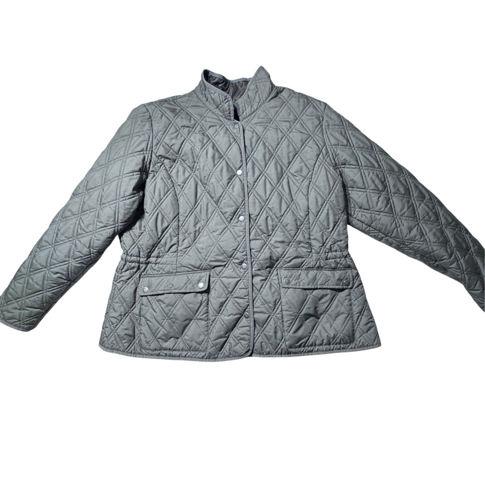 Eddie Bauer Quilted Barn Jacket Women 2X Green Snap Front Mock Neck Equestrian
